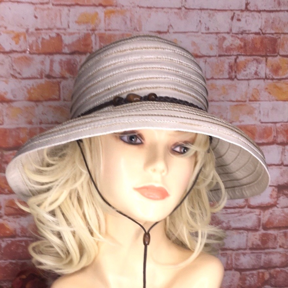 Sundry Elegant Wide Brim Off White Sun Hat with Chin Strap